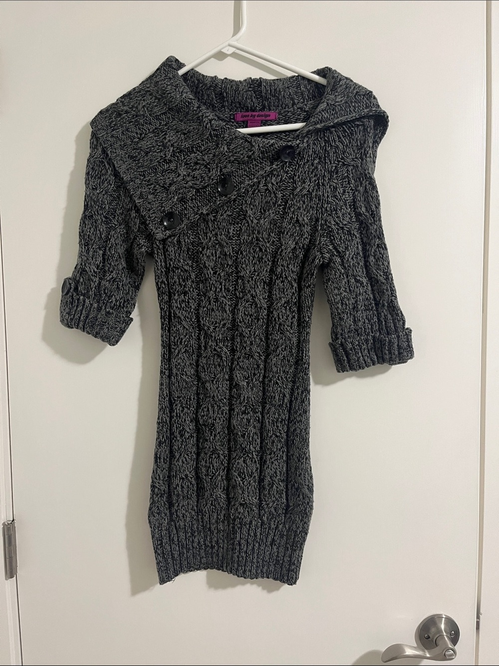 Love By Design Charcoal Cable-Knit Asymmetrical Off-Shoulder Sweater Dress